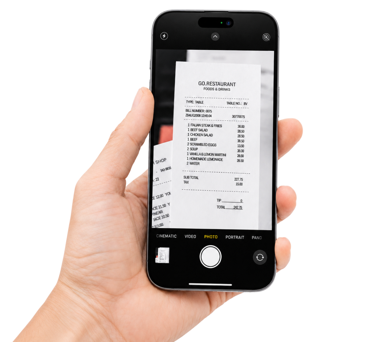 Scanning a paper receipt with a phone